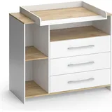 Vicco Wickelkommode Oskar, Weiß/Goldkraft Eiche, 113 x 93 cm mit 3 Schubladen,