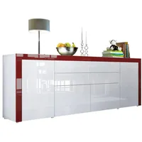Vladon Sideboard, Weiß Hochglanz, 200x72x35 cm, Wohnzimmer, Kommoden &
