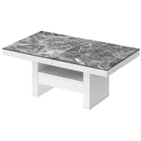 designimpex Couchtisch HLU-111 Marmor dunkel Hochglanz - Weiß Hochglanz höhenverstellbar, Funktionstisch, Wohnzimmertisch, Tisch, Esstisch, Sofatisch, Schublade schwarz