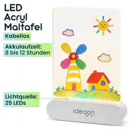 ideoon diy 2er-Set Kreative LED Acryl Maltafel für Kinder: Kabellose DIY Lampe mit Akku & 7 Buntstifte