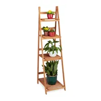 Relaxdays Blumentreppe aus Holz, Blumenständer für innen, 4-stufig, Leiterregal,