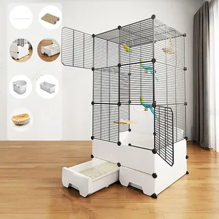 DLAZUM Vogelkäfig, großer Metall-Papageienkäfig mit abnehmbarem Rollständer, Wellensittichkäfig mit Katzentoilette, für Papageien, Nymphensittiche, Sittiche, Tauben, Flugkäfig für Vögel (Größe: 75