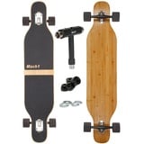 Mach1 Longboard aus Bambus mit Keramik Kugellager - Camber Drop Through Cruiser Board (Spar-Set inkl. T-Tool und extra Bushings, Longboard + T-Tool + 4er Set 85A Bushings), Twin Tip braun