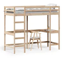 Homgoday Hochbett mit Schreibtisch, Bettgestell Etagenbett Stockbett Jugendhochbett, ohne Matratze 75x190 cm Massivholz Kiefer