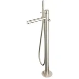 Herzbach Design iX Wannen-Einlaufsäule bodenstehend, mit Duschgarnitur edelstahl gebürstet