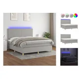 vidaXL Boxspringbett mit Matratze & LED Hellgrau 160x200 cm Stoff