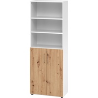 bümö Aktenregal & Schrank abschließbar, Büroschrank Regal Kombination Holz 80cm breit in Weiß/Asteiche - abschließbarer Schrank für's Büro &