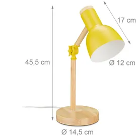 Relaxdays Schreibtischlampe, verstellbare Retro Tischlampe, Holz, Metall, E14 Fassung, Leselampe, 45,5 x 14,5 cm, gelb