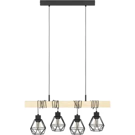 EGLO Townshend 4-flg. 70 cm rund schwarz-braun Holz und Stahl