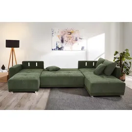 Jockenhöfer Gruppe Wohnlandschaft Orlando U-Form, B: 337 cm, mit Bettfunktion, Bettkasten, 2 Kopfstützen & 2 Zierkissen, Federkern grün