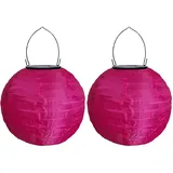 Yeehliny Solar Lampions Außen Wetterfest Solar LED Laterne Wasserdicht Nylon Garten Laterne Solarlaterne für außen Hängend Solarlampiongs Runder Lampenschirm Garten Deko Außendeko (20cm/2PCS/Pink#)