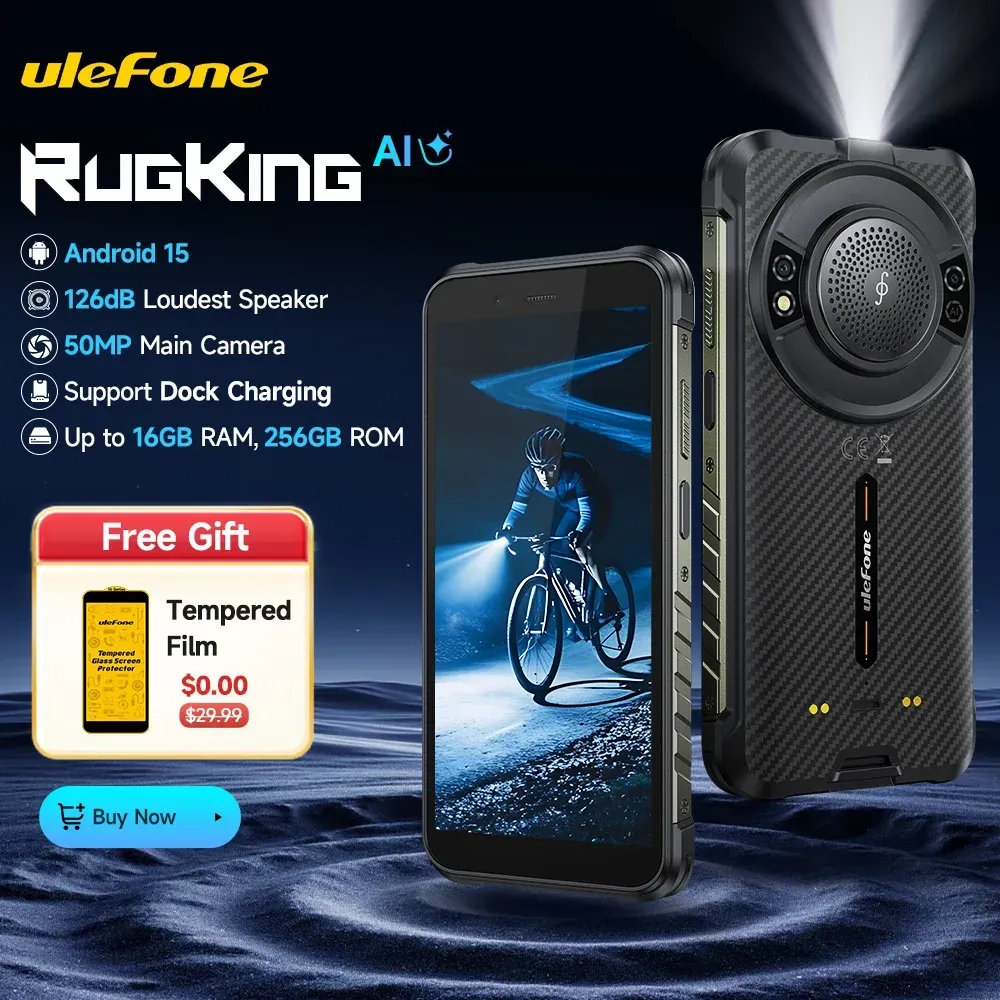 【2025 NEU】 Ulefone RugKing 4G Robustes Telefon Android 15 Bis zu 16 GB + 256 GB Wasserdichtes Smartphone 9600 mAh 50 MP Kamera NFC Globale Version