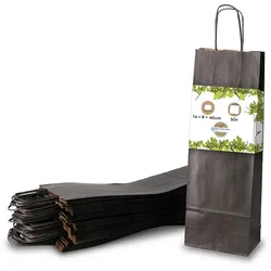 BIOZOYG 50 Stück Geschenktaschen schwarz Flaschentaschen für Weinflaschen Weinbeutel aus Kraftpapier umweltfreundliche Weintüten aus Kraftpapier