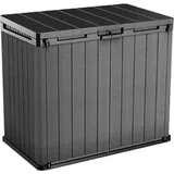 KETER Store-It-Out Darwin Aufbewahrungsschrank 1150L - Wetterbeständige Mülltonnenbox mit Holzoptik - Gartenbox abschließbar - für 2X 240L Tonnen - Grau