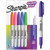 Sharpie Glam Pop-Permanent Marker | feine Spitze für klare Details | gemischte Farben | 5 Wasserfeste Stifte