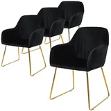 ML-Design – Esszimmerstühle 4er Set Schwarz | Samt Sitzfläche, Rücken- & Armlehnen, Goldbeine, ergonomische Esszimmer- & Küchenstühle