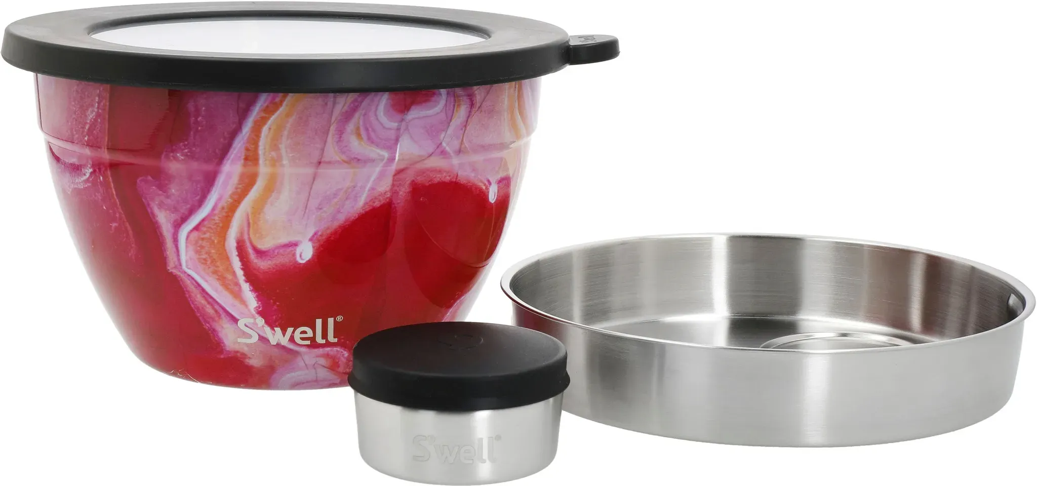 Salatschüssel S'WELL "S'well Calacatta Gold Salad Bowl Kit, 1.9L" Schüsseln Gr. B/H: 21cm x 12cm, rosa (rose agate) Therma-S'well-Technologie mit vakuumisolierten Außenschale