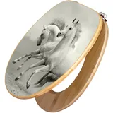 Banjado Design WC Sitz Bambus Toilettendeckel Toilettensitz Bambus Holz Klodeckel WC-Sitz Universal Scharnieren Motiv Wilde Pferde Sw