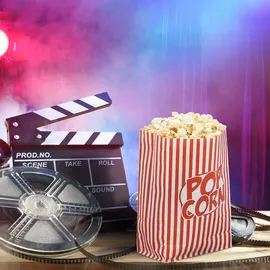 Relaxdays Popcorntüten, 48er Set, gestreift, Retro-Optik, Kino, Filmabend Zubehör, Papier, Popcornbehälter, rot/weiß