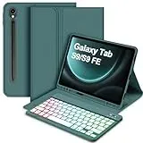 Bettdow für Samsung Galaxy Tab S9 FE 2023 Tastatur Hülle, QWERTZ Layout Abnehmbarer Beleuchtete Tastatur mit Hülle für Galaxy Tab S9 11"/Tab S9 FE 10.9" 2023 SM-X510/X516B/X710/X716B/X718U, Dunkelgrün