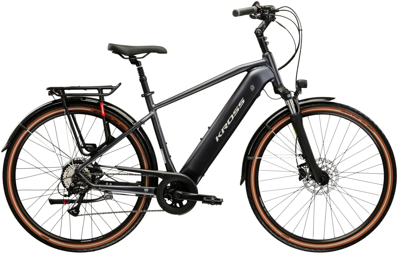 E-Bike KROSS "E-Trekkingbike Herren Trans Hybrid 1.0 28" graphitgrau 8 Gänge" Gr. 43, grau (graphitgrau, grau), Elektrofahrräder, Herren, 43cm, 28 Zoll (71,12cm), Pedelec, Elektrofahrrad für Herren