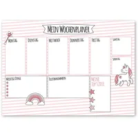 1 Schreibtisch-Unterlage Mein Wochenplaner mit Einhorn-Motiv I dv_001 I DIN A3 I 40 Blatt I Papier rosa Geschenk für Mädchen Kinder Schulanfang