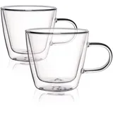 HOMLA Cembra 2-er Gläser Set Teegläser mit Henkel 2 x 280 ml Doppelwandige Gläser Latte Macchiato Cappuccino Gläser Doppelwandig Iced Coffee Glas - Transparent