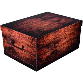 Kreher XXL Dekokarton, Aufbewahrungsbox mit Deckel und Griffen. 45 Liter Volumen. Verschiedene Motive (Holz Dunkelbraun)