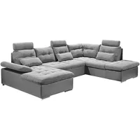 ed exciting design JAKARTA Wohnlandschaft mit Bettfunktion, Bettkasten, Kopfstützen, Nierenkissen etc. grau