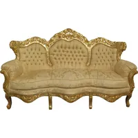 Casa Padrino Barock Sofa King Creme Barock Muster/Gold Mod2 / Möbel Lounge Couch