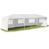 GOPLUS 3 x 9 m Partyzelt, Pavillon Zelt mit Fenstern, Festzelt mit Metall - Konstruktion, Faltpavillon aus PE- Plane, mit Abnehmbare Seitenwänden, für Feste Party Hochzeit, Weiß