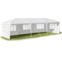 GOPLUS 3 x 9 m Partyzelt, Pavillon Zelt mit Fenstern, Festzelt mit Metall - Konstruktion, Faltpavillon aus PE- Plane, mit Abnehmbare Seitenwänden, für Feste Party Hochzeit, Weiß