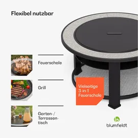 Blumfeldt Merano Circolo 3-in-1-Feuerschale mit Grillfunktion als Tisch, nutzbar 87 cm Durchmesser Dunkelgrau