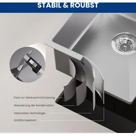 CECIPA Edelstahl Einbauspüle Küchenspüle Rechteck Spülbecken 40X44cm Eckig Spüle mit Abtropffläche - Silber