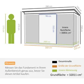Outsunny Geräteschuppen 2,77 x 1,3 m dunkelgrau