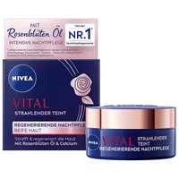 NIVEA Vital Strahlender Teint Regenerierende Nachtpflege mit Rosenblüten-Öl 50ml