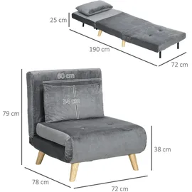 Homcom Schlafsessel, mit Bettfunktion, Lendenkissen, klappbarer Relaxsessel mit Verstellbarer Rückenlehne Liegestuhl in Samtoptik, für Wohnzimmer, Grau