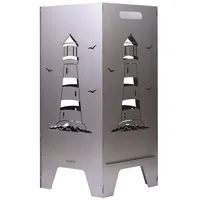Feuertonnen Bertling Feuerschale XL Feuertonne mit Leuchtturm Motiv Feuerkorb Feuerschale Feuerstelle 80 cm, (Leuchtturm-Motiv) silberfarben