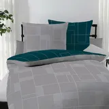 Traumschlaf Biber Bettwäsche Uptown 155x200 cm + 80x80 cm | smaragd - grau;blau