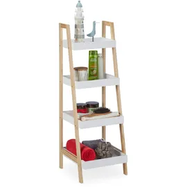 Relaxdays Badregal, 4 Fächer, Leiterregal für Badezimmer, MDF & Kiefernholz, offen, HBT: 98,5 x 34,5 x 36 cm,