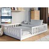 Kids Collective Bodenbett 140x200 cm mit Rausfallschutz & Lattenrost Montessori Kinder Jugendbett weiß mit Matratze, Junge Mädchen 140x200cm | Weiß