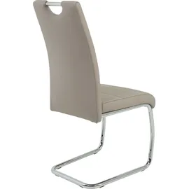 Hela Tische 2er Set Schwingstuhl, Küchenstuhl Flora, Kunstleder Cappuccino, Griffmulde, Metallgestell verchromt, 42x57x98 cm