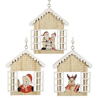 Hti-Living Baumschmuck Häuschen Fenster, 3er Set Holz Weihnachtsschmuck Christbaumschmuck H