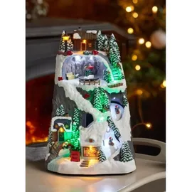 Wellhome Weihnachtsdorf zur Dekoration mit LED-Lichtern und Bewegung 19,6x17,7x30,1cm