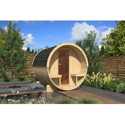 Finn Art Blockhaus Fasssauna Alvi 1, 42 mm, Schindeln grün, Outdoor Gartensauna, ohne Ofen, Bausatz grün