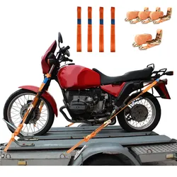 TRUTZHOLM 4 Gurtschlaufen Doppelschlaufe + 4 Spanngurte Motorradspanngurt Sicherung ORANGE