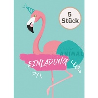 Perleberg 5 Stk Allgemeine Einladungskarten Flamingo - Einladung zur Feier Geburtstag Hochzeit Weihnachten u.v.m I Einladungskarten in 10,5 x 14,5 cm mit Umschlag - für Kinder & Erwachsene