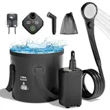 Mytrix Upgraded Portable Camping Shower Komplettset, wiederaufladbare 6000-mAh-Pumpe mit Smart Display, Multi-Mode-Sprühkopf, 5-Gal-Wassereimer Camping Dusche