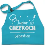 Kinderschürze Schürze Kinder Jungen Mädchen - Kochschürze - Junior Chefkoch mit Name - Wunschnamen - 7-14 Jahre - Türkis - für kinderkochschürze koch kochen backschürze personalisierte - 7-13 Jahre