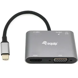 Equip 133483 USB-C 5-in-1 Multifunktionsadapter, HDMI, VGA (HD15), 100W USB PD, USB3.0, AUX